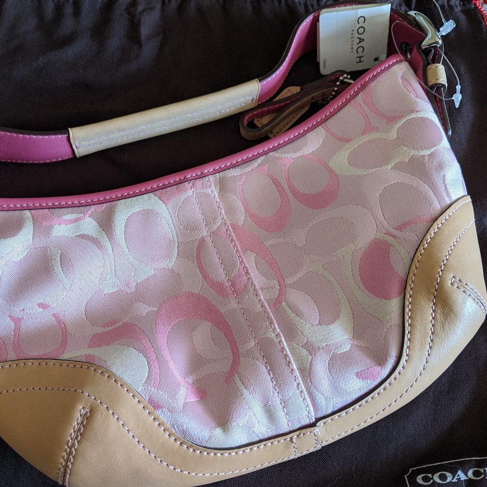 Coach Soho Optic Signature 1850 Pink Jacquard and Leather Hobo Bag